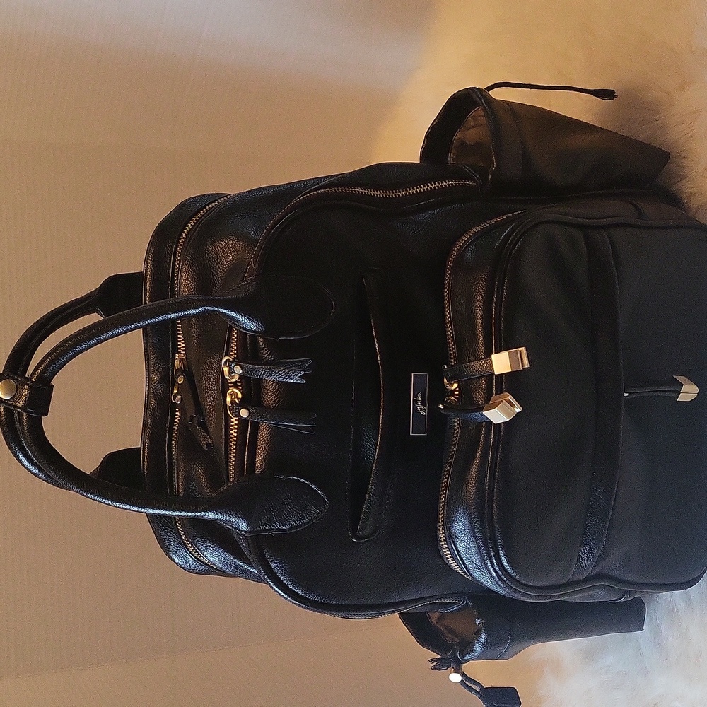 Ju-Ju-Be Black Leather Diaper Backpack LGE